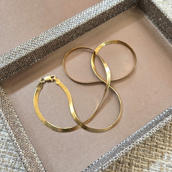 Sterling Silver Gold Vermeil Herringbone Necklace - Picture 1 of 11